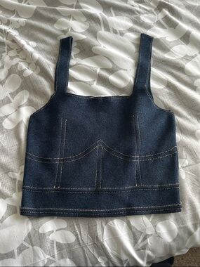 Dark Indigo Denim Crop Tank with Contrast Stitching Zara like new small
